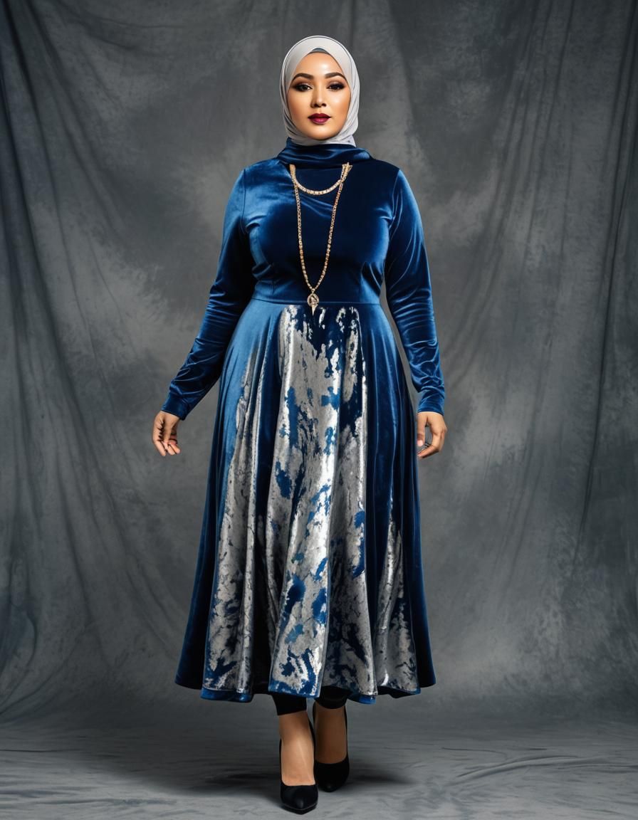 Psychedelic Watercolor Portrait of Woman in Velvet Dress