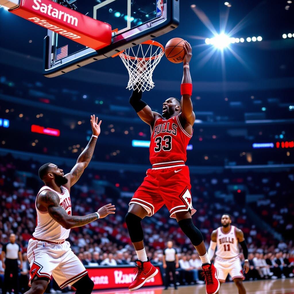 Jordan Dunks Over LeBron in Dynamic Sports Photo