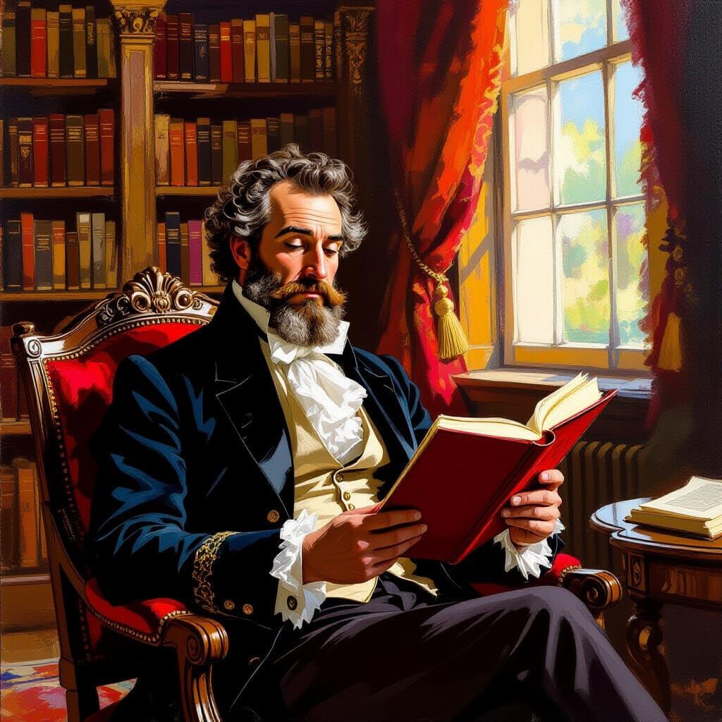 Oscar Reads Tolstoy in Caravaggio-Matisse Style