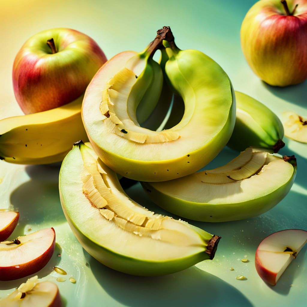 Surreal Apple Slice Banana in Oil Painting Style
