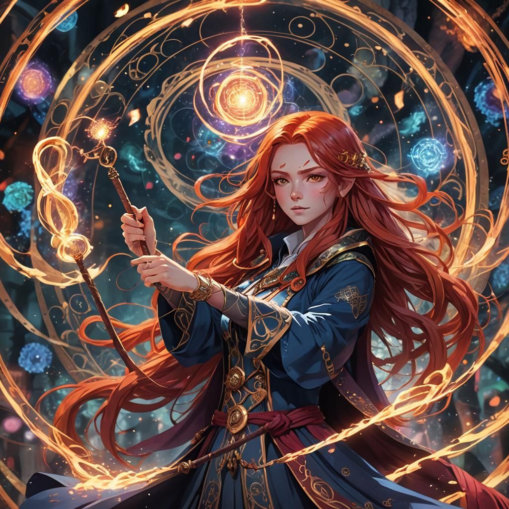 Anime Mage Casting Spell in High-Detailed Digital Art