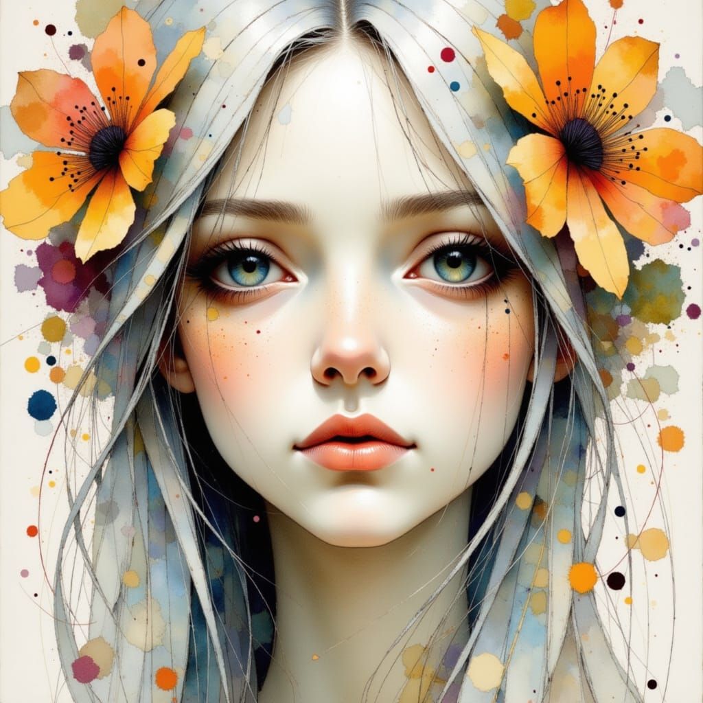 Dreamy Woman Portrait in Fantastical Collage Style