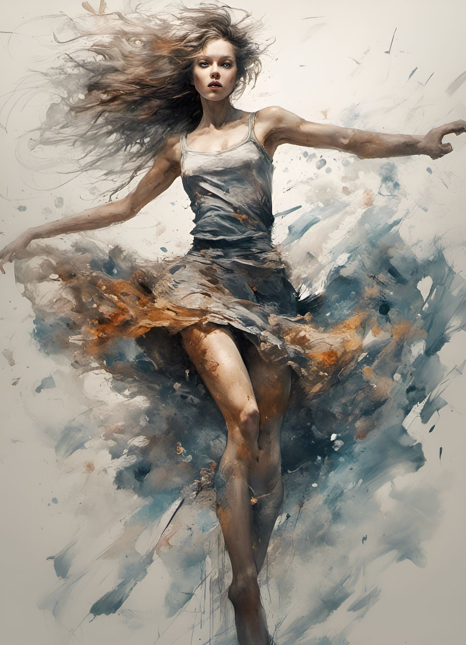 Woman Dancing Wildly in Maximalist Gouache Illustration