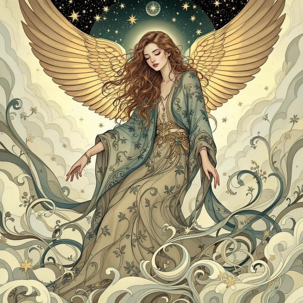 Ethereal Seraph in Flowing Art Nouveau Style