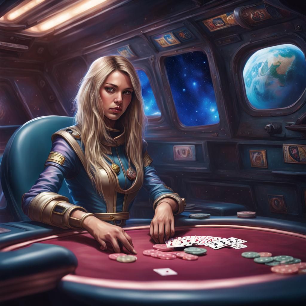 Dark magician girl in space shuttle playing poker