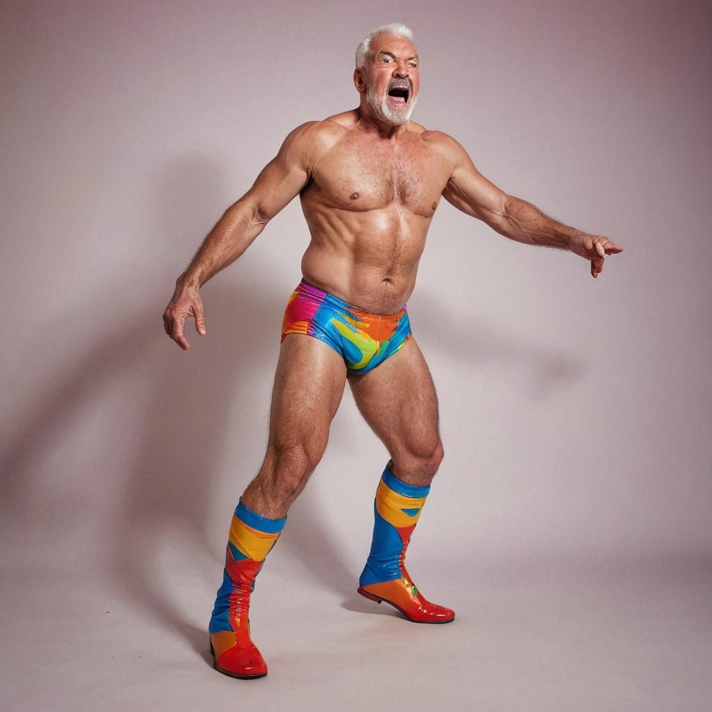 Energetic Elderly Wrestler in Pop Art Photography
