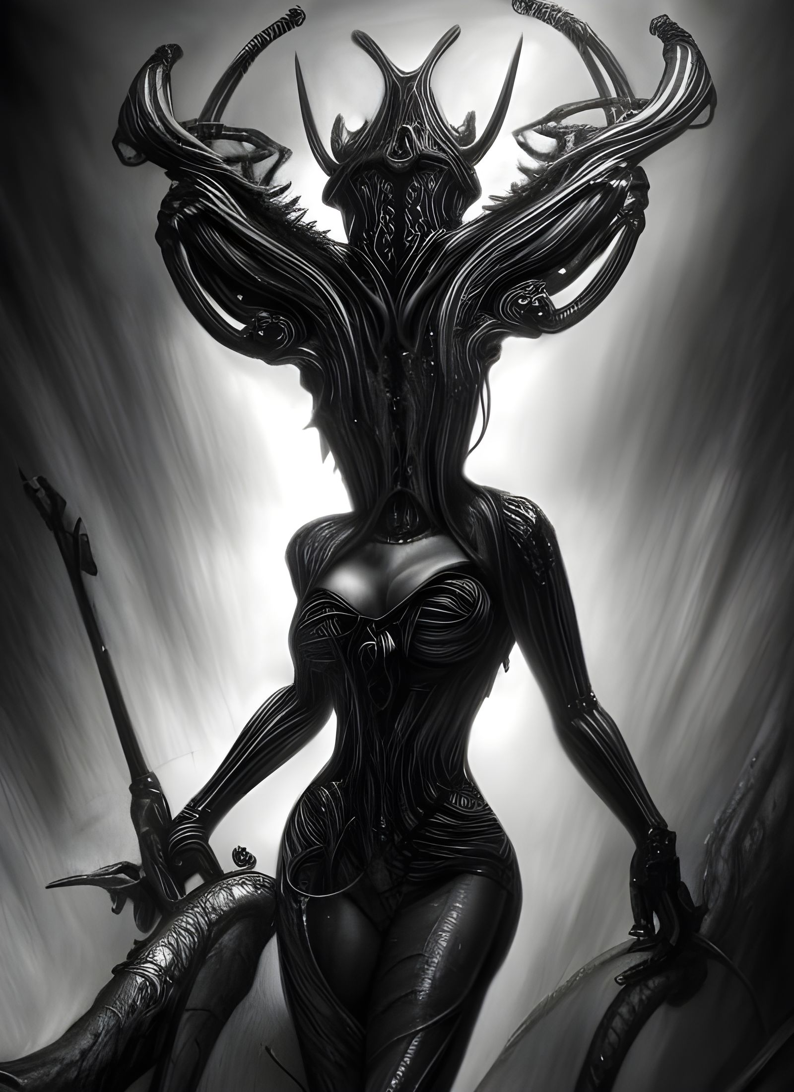 Noir Femme Fatale Graphite Drawing in Dark Fantasy Style