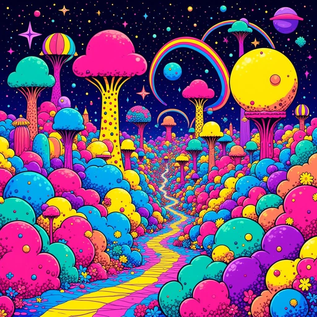 Rainbow Fantasy World in Whimsical Surrealist Style