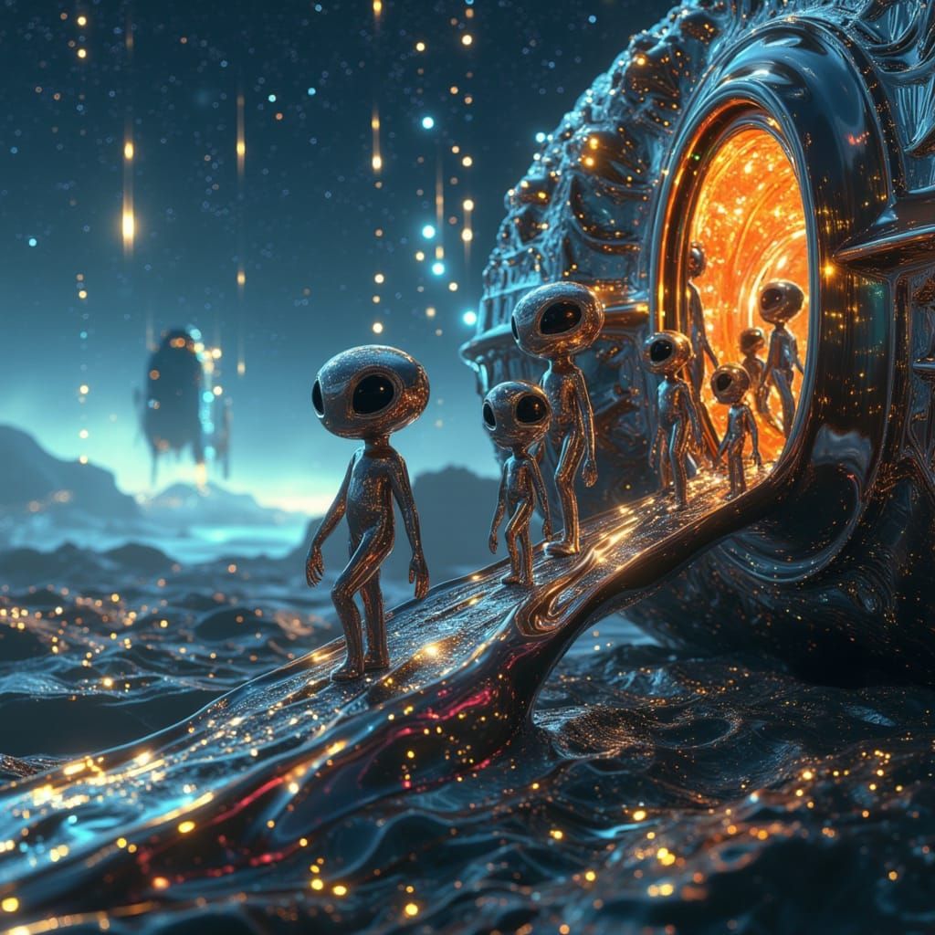 Adorable Alien Passengers Board Retro-Futuristic Spaceship i...