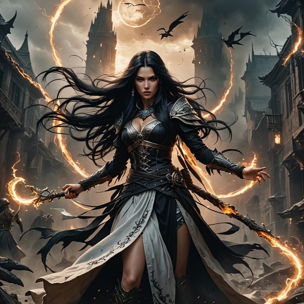 Apocalyptic Sorceress in Fierce Magical Battle