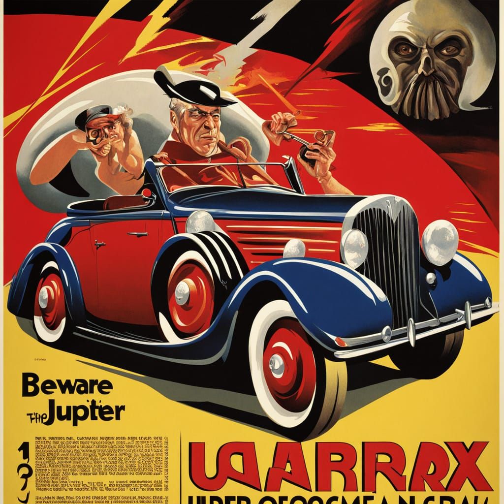 Beware the Jupiter Car Movie Poster in Saryan & Dix Style