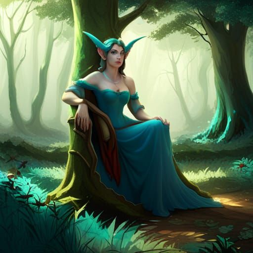 Turquoise Elf in Ethereal Fantasy Forest