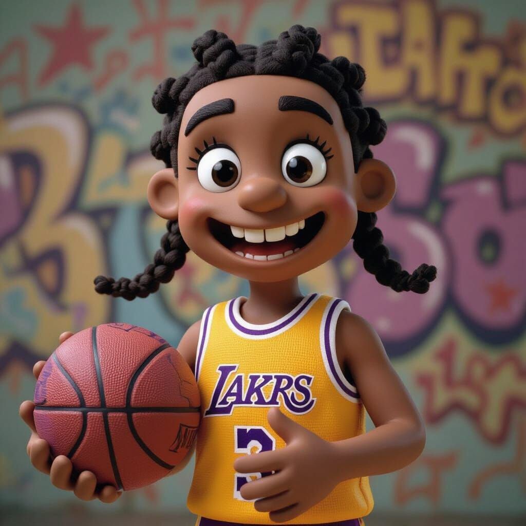 Claymation Boy Holding Lakers Basketball