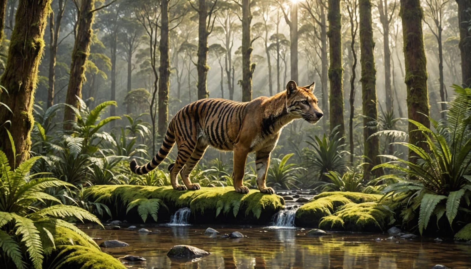 Thylacine in Tasmanian Rainforest, Romantic Landscape Style