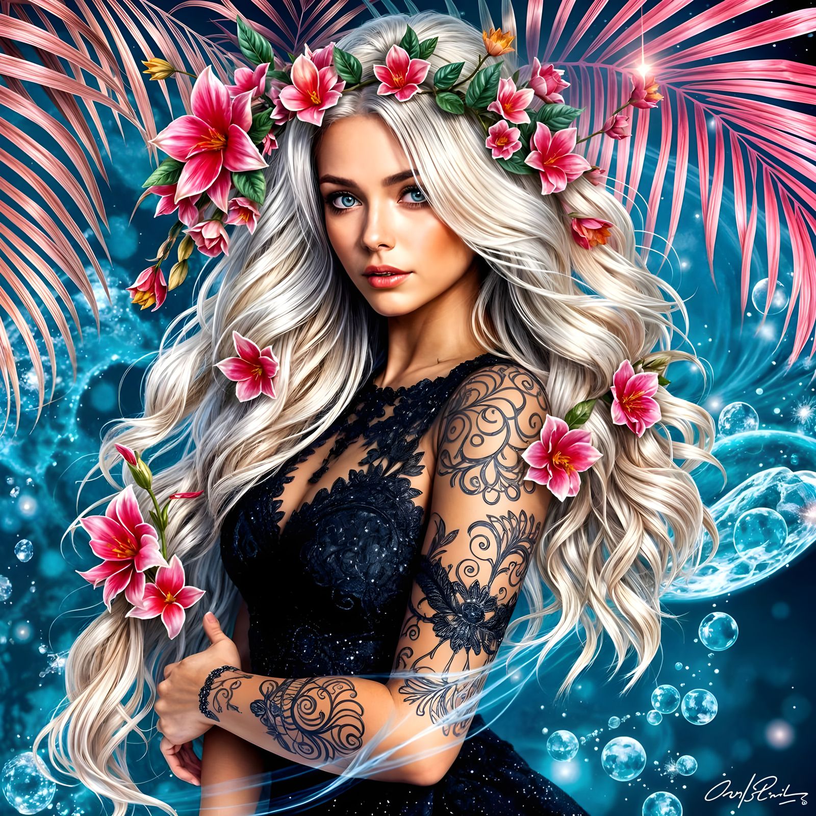 Surreal Oil Painting Woman Emerge from Tropical Wetlands