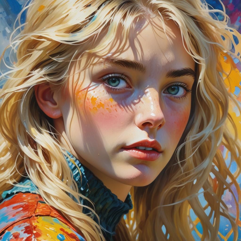 Blonde Lady Portrait in Claude Monet Style