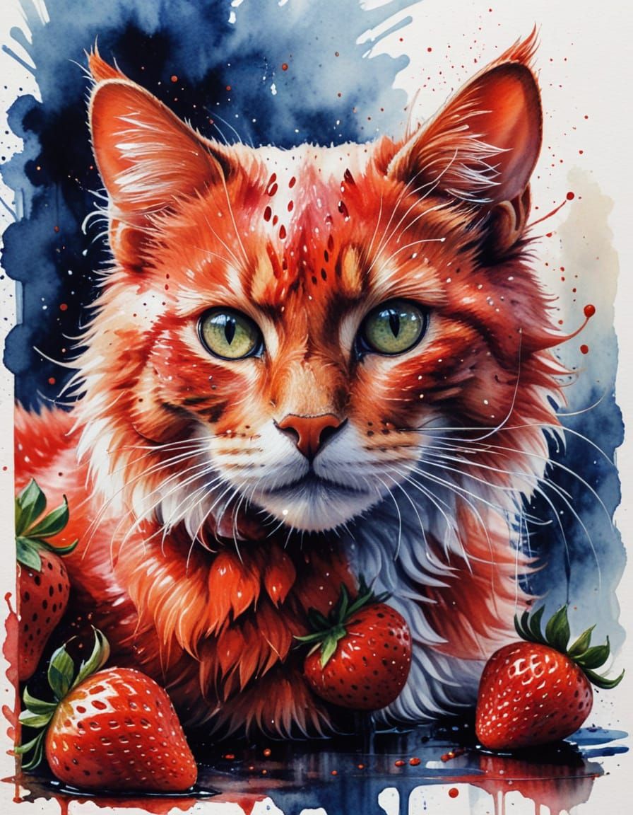 Feline Fruit Masterpiece in Watercolor