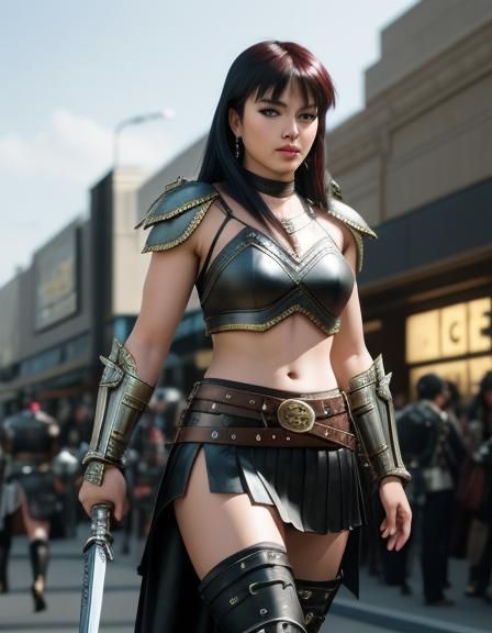 Xena Warrior Princess Cosplayer in Shopping Mall