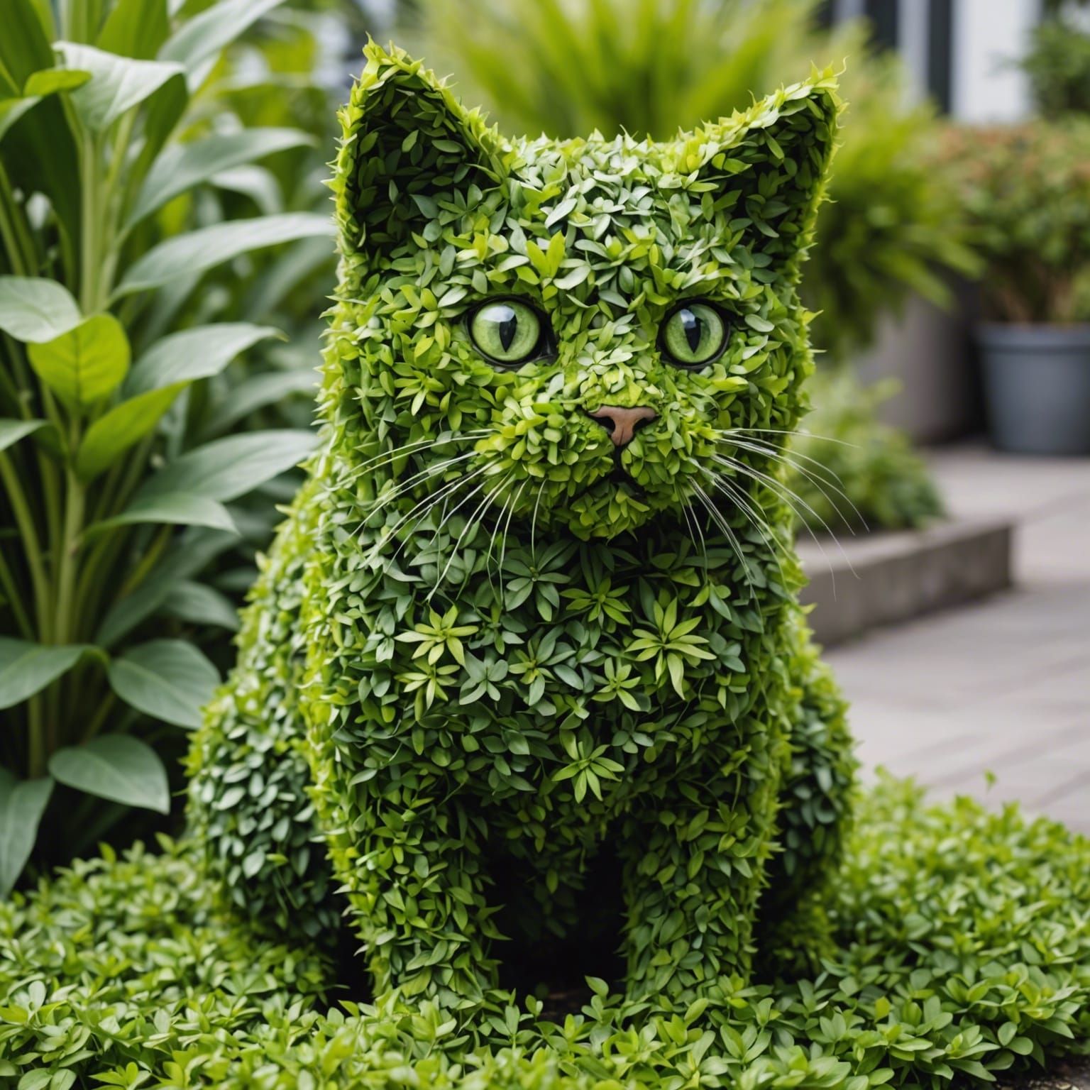 Botanical Cat Sculpture Made of Plants