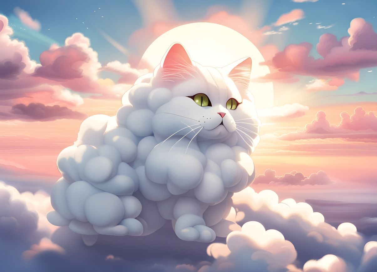 Fluffy Cloud Cat at Sunset