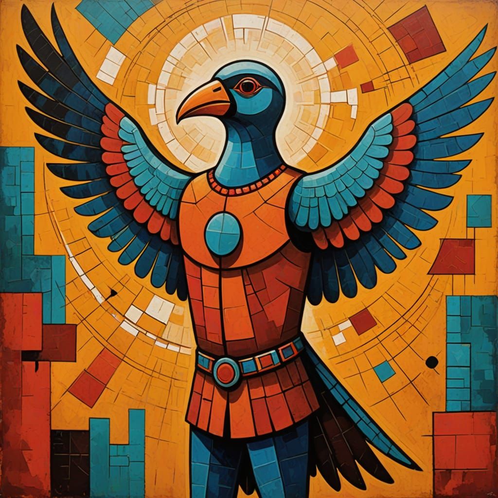 Modern Art Painting: Birdman in Rufino Tamayo Style