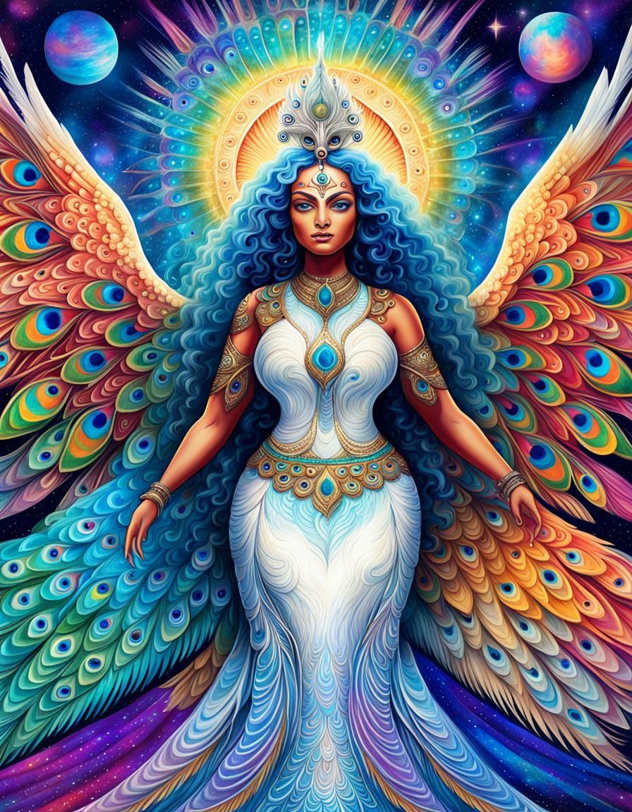 Indian Peacock Goddess: Cosmic Astral Illustration