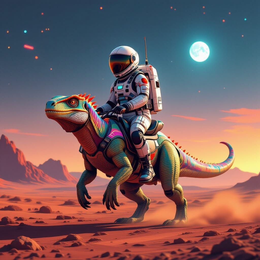 Cyberpunk Lizard Rider on Mars