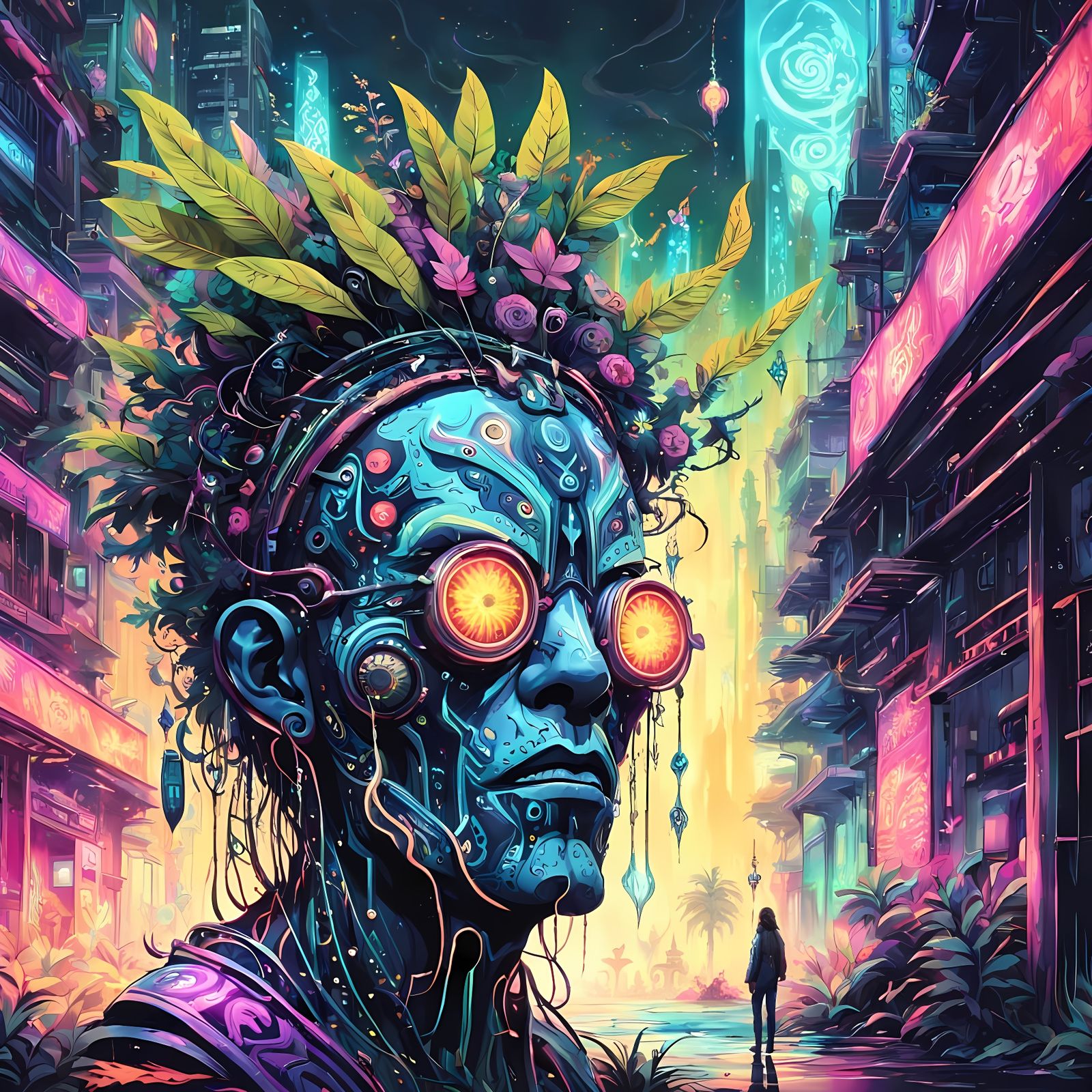 Cyberpunk Shaman Unites Nature and Technology