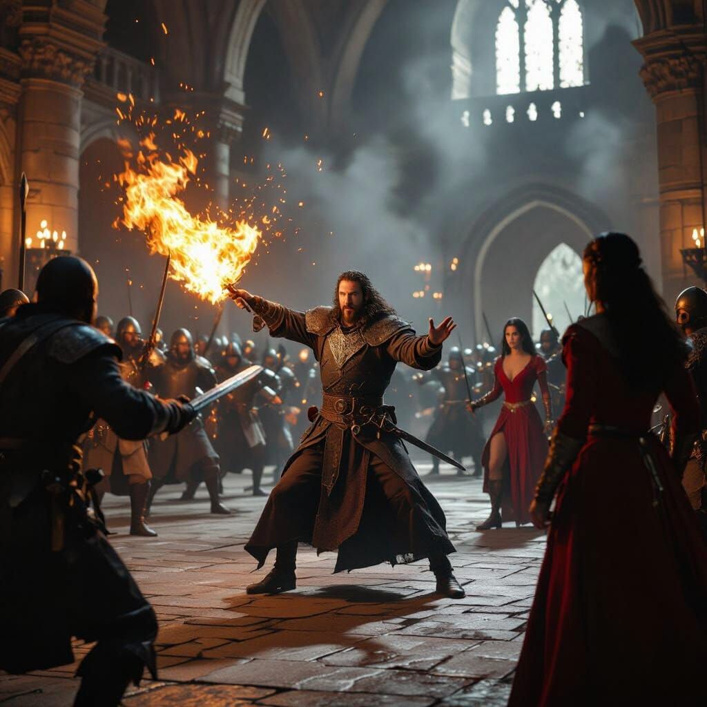 Mage Defends Castle Hall With Fire Magic