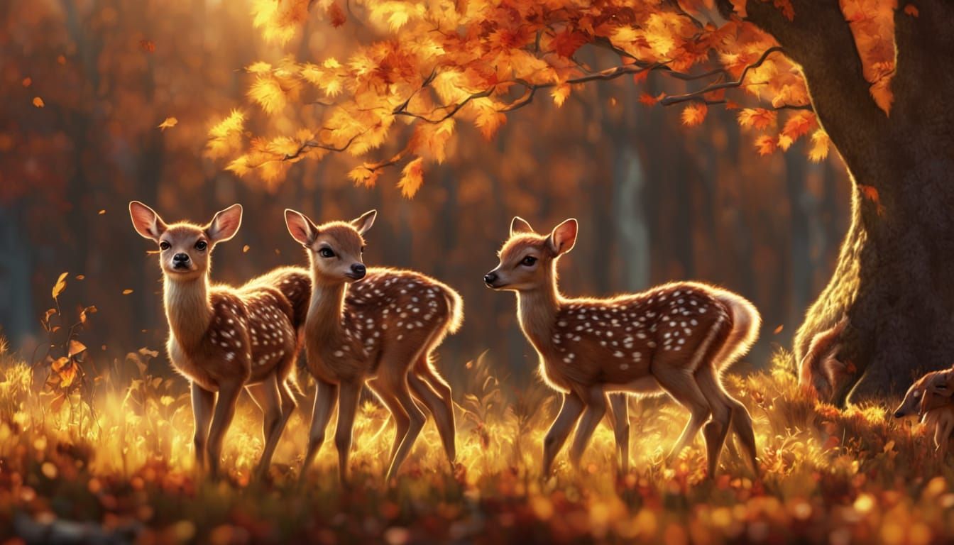 Animated Fawns in Autumn Meadow - Cinematic Concept Art