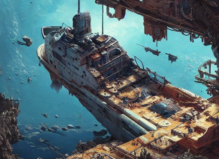 Planetary Shipwreck in Hyperdetailed Digital Painting