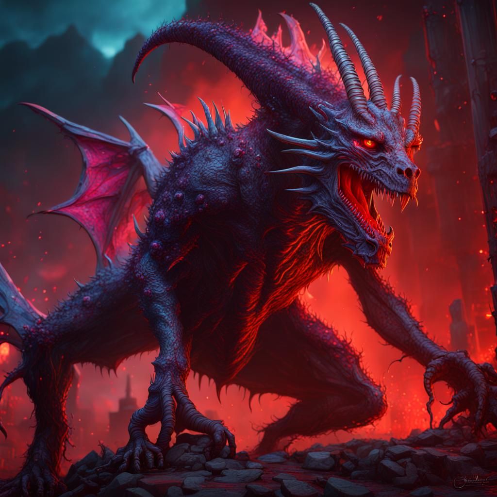 Demonic Blood Dragon Fantasy Concept Art