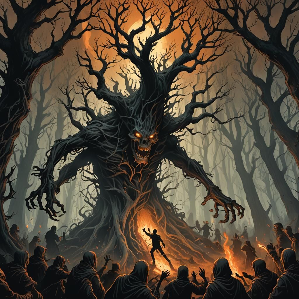 Terrifying Creature Attacks in Dark Fantasy Forest