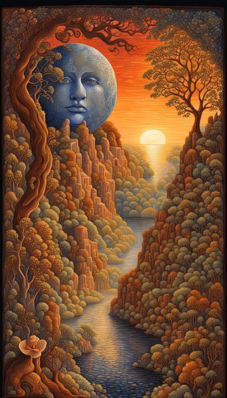 Majestic Folk Art Illustration in Deep Warm Colors