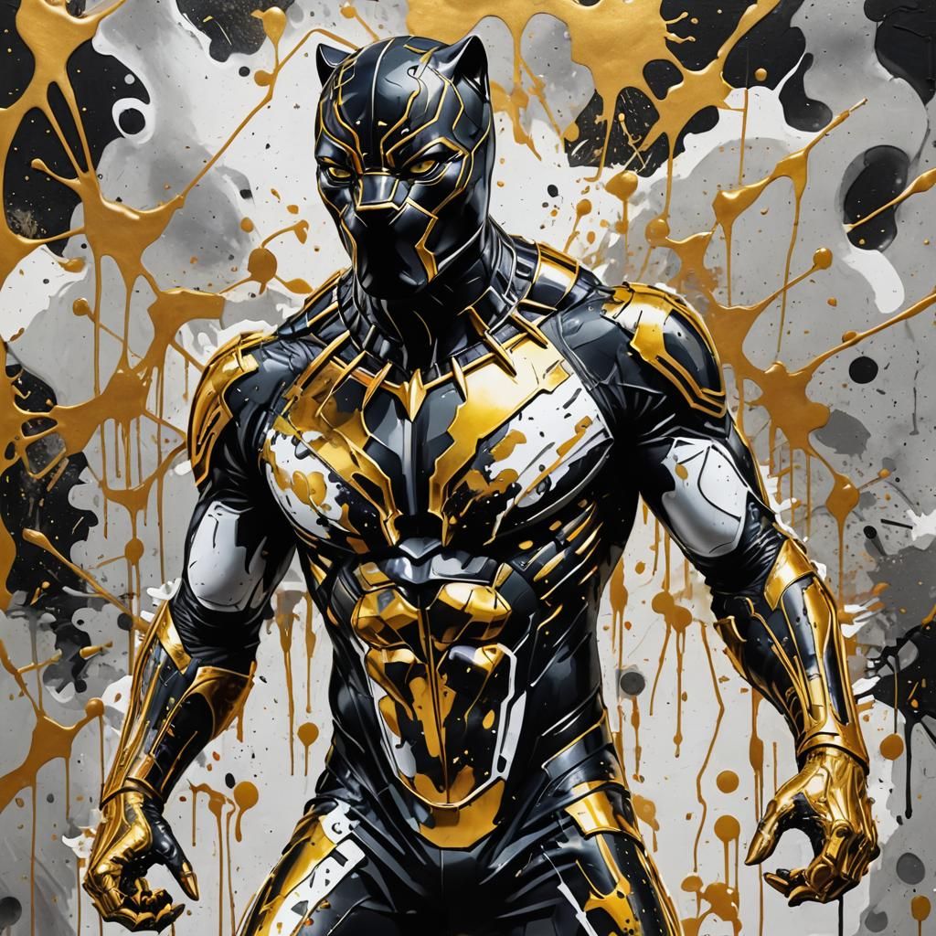 Gold and White Black Panther Suit in Graffiti Art