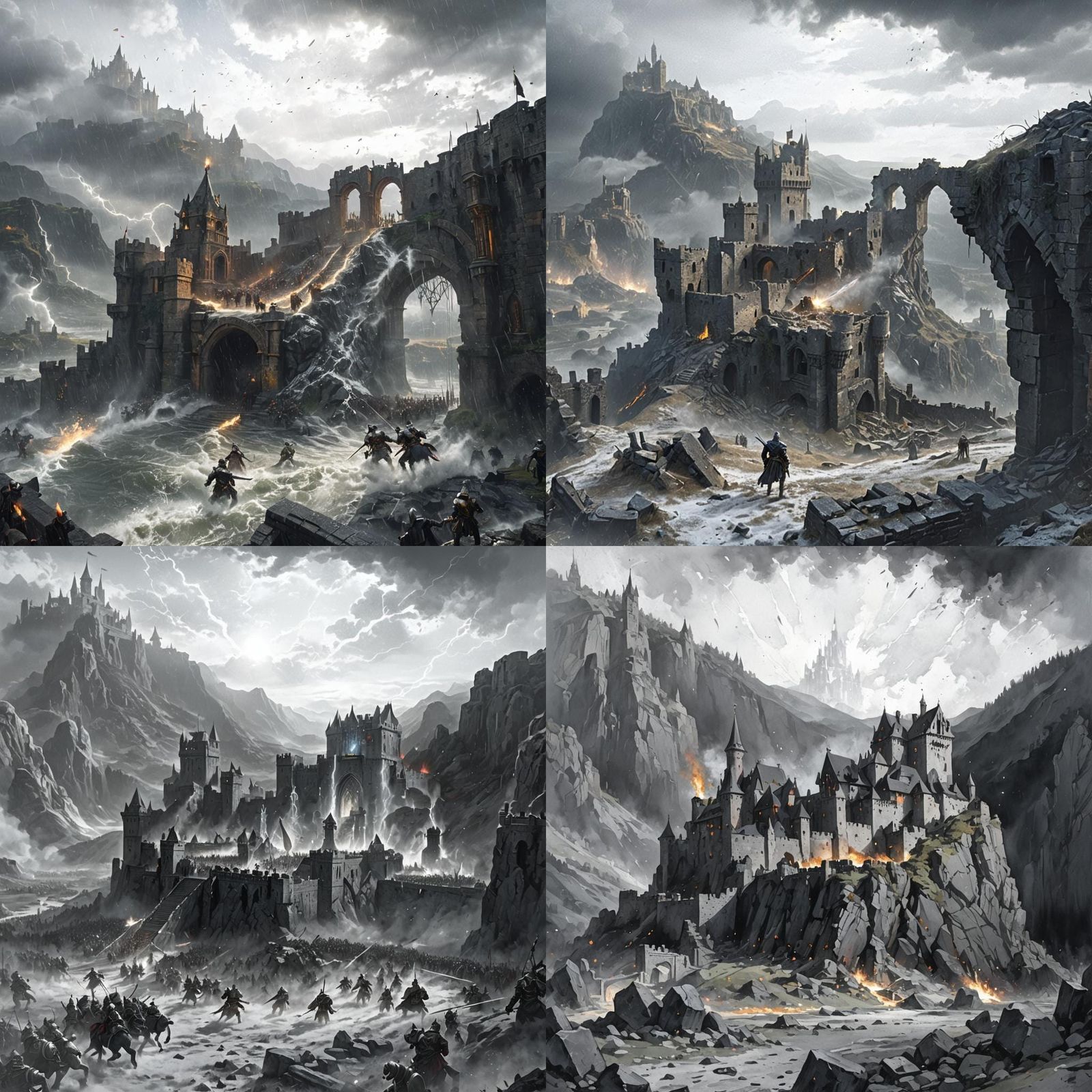 Detailed War Scene with Castle in Fantasy Art