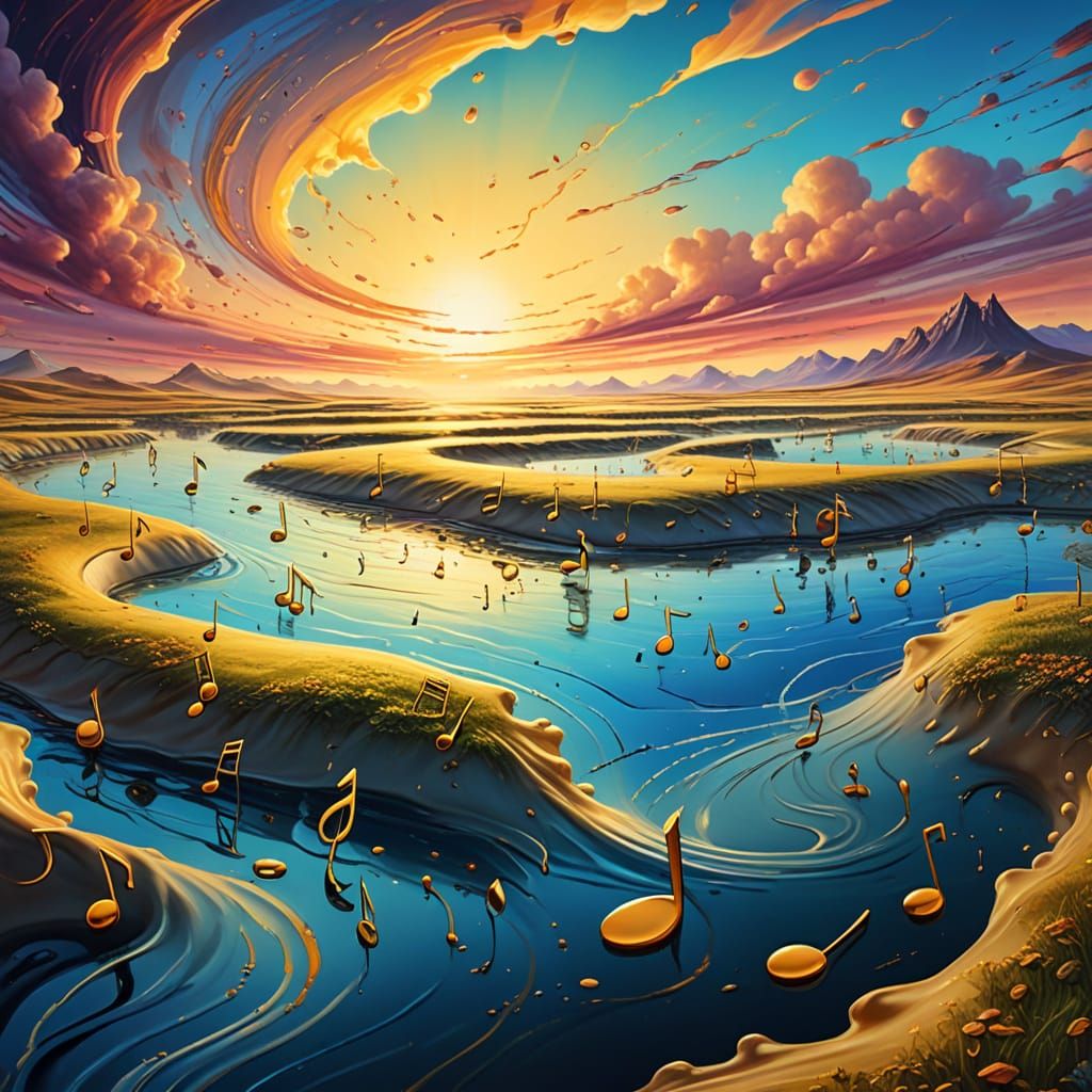 Surreal Musical Horizon in Vibrant Oil Painting