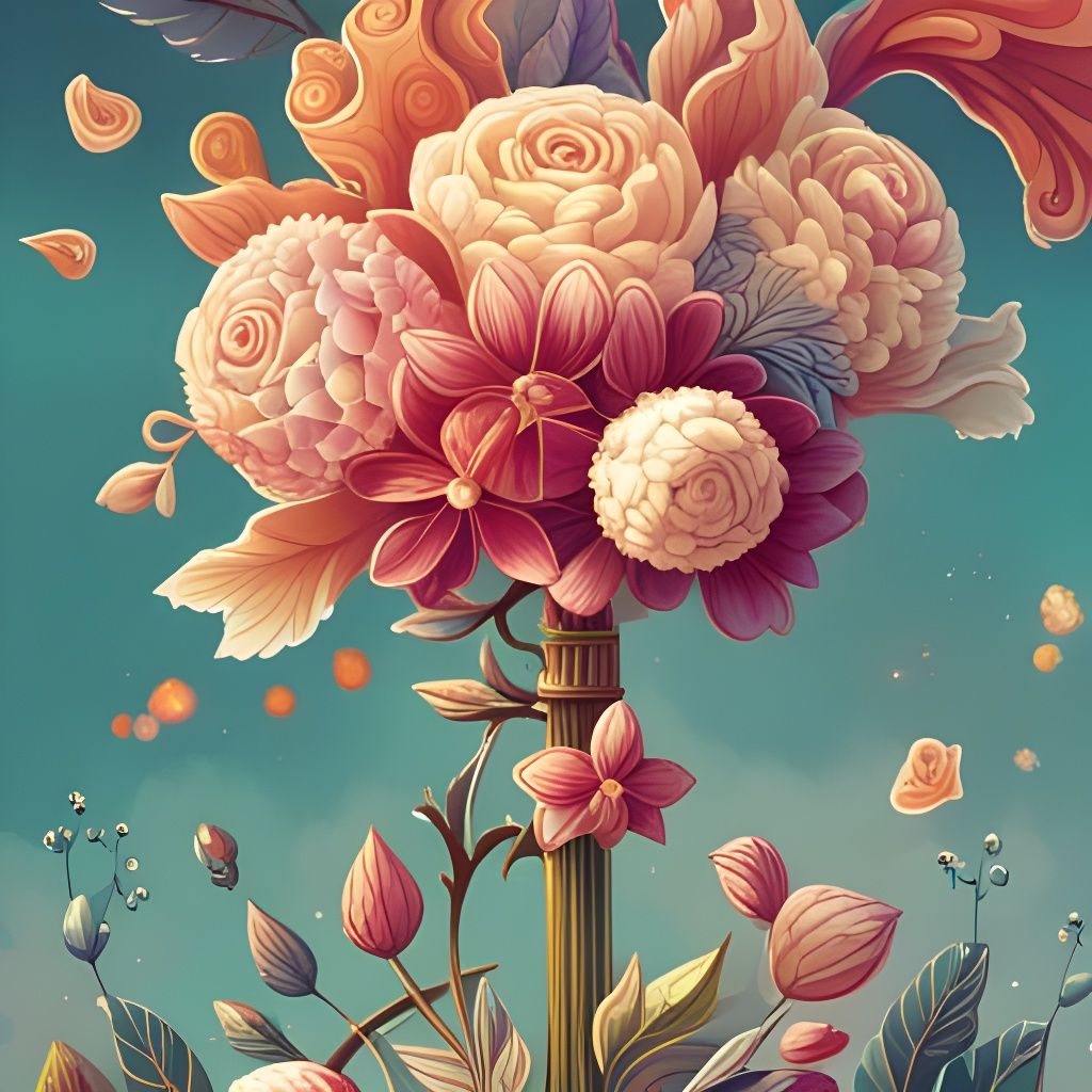 Ornate Flower Bouquet in Watercolor Style