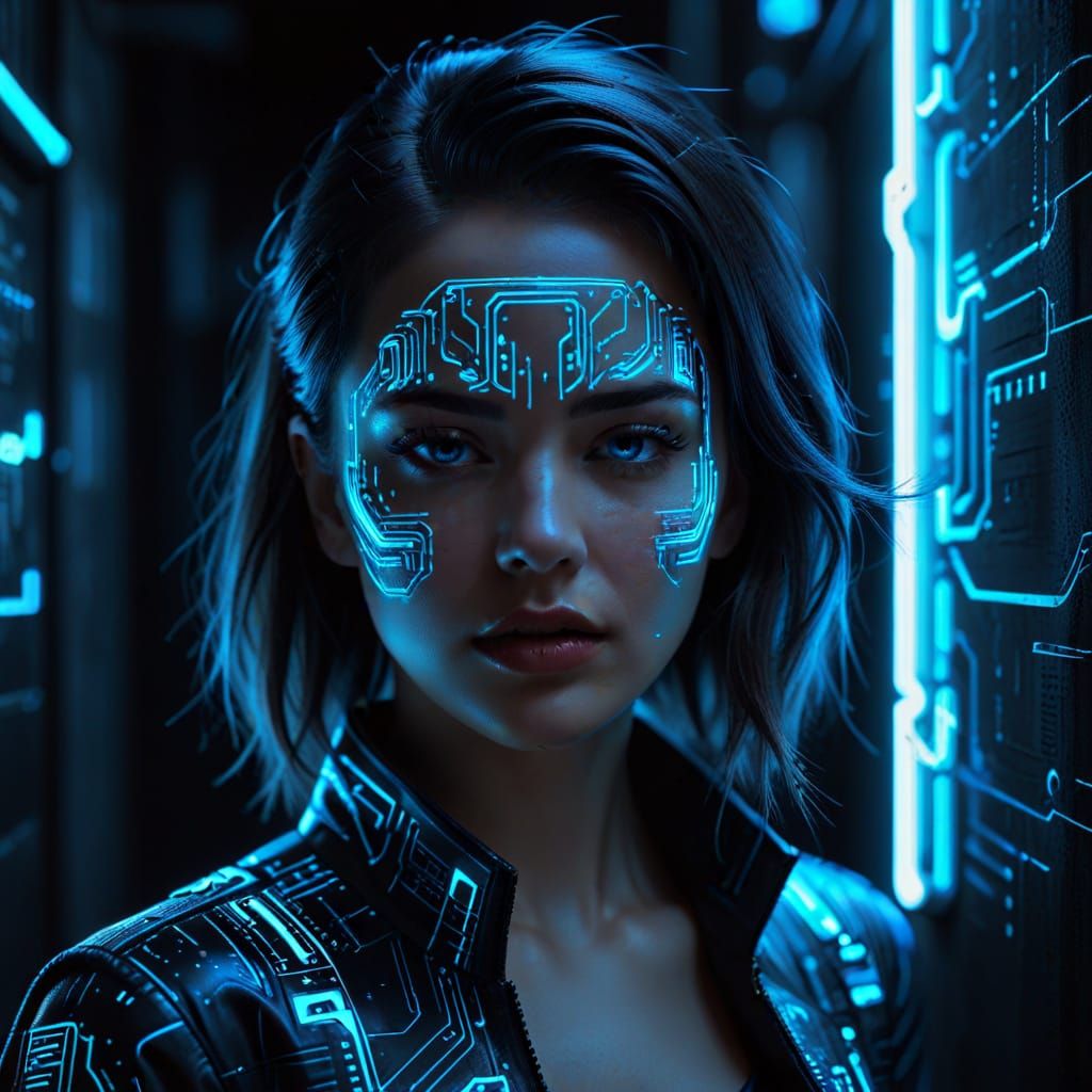 Cyberpunk Woman with Neon Glitch Makeup