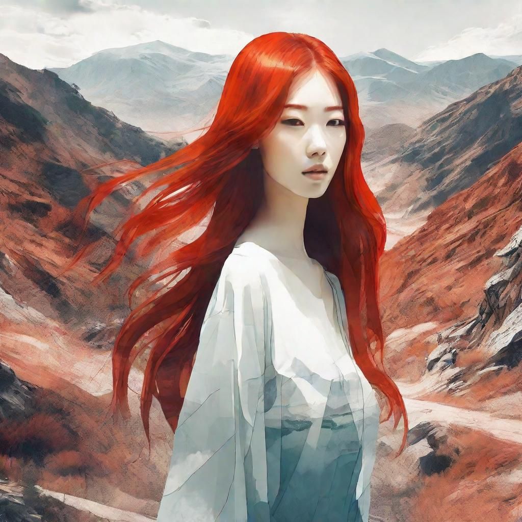 Redhead's Sci-Fi Double Exposure in Manhwa Style