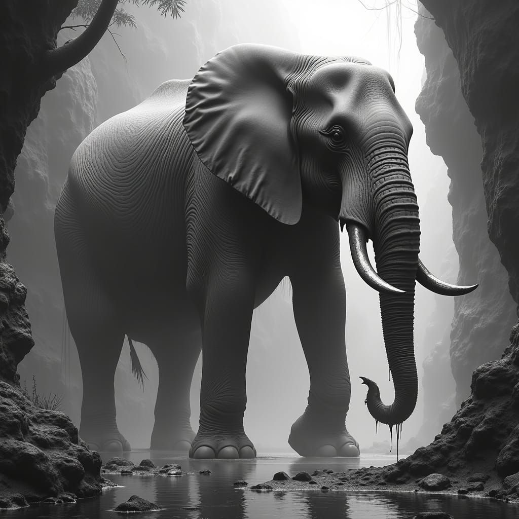 Elephant in Infinite Spiral LSD Flow Concept Art