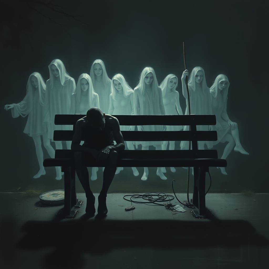 Melancholy Figures Gather on a Park Bench in German Expressi...