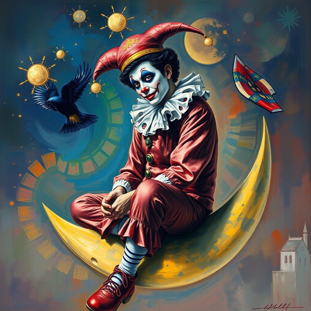 Ethereal Moonlit Pierrot in Gouache Masterpiece