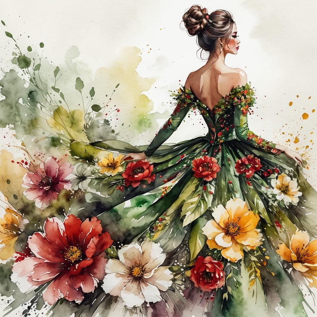 stunning woman with hair in bun wearing fantasy dress, made ...