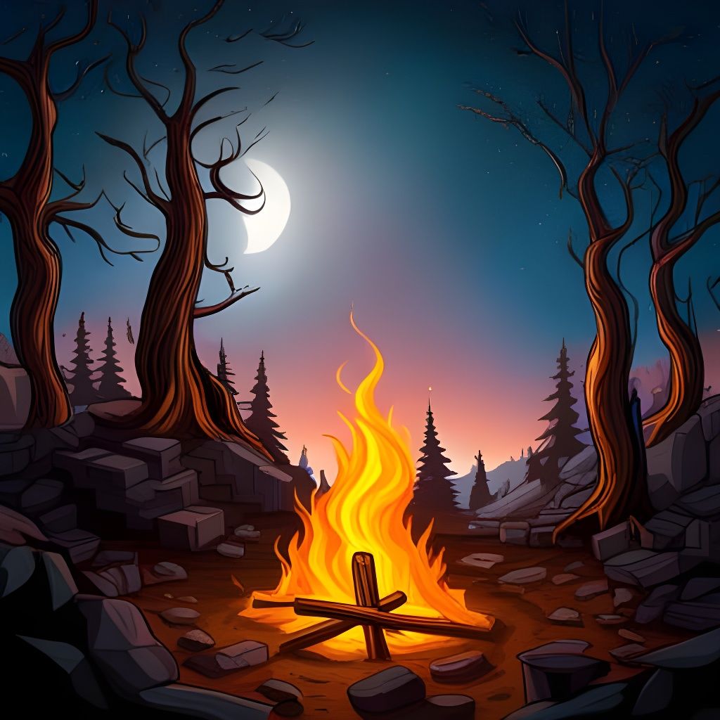 Hyperrealistic Campfire Under Starry Night Sky
