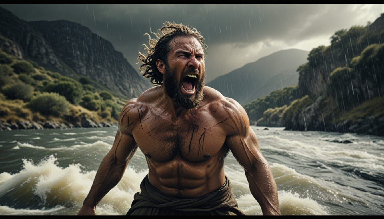 Ancient Greek Hero Shouts Across Turbulent River in Cinemati...