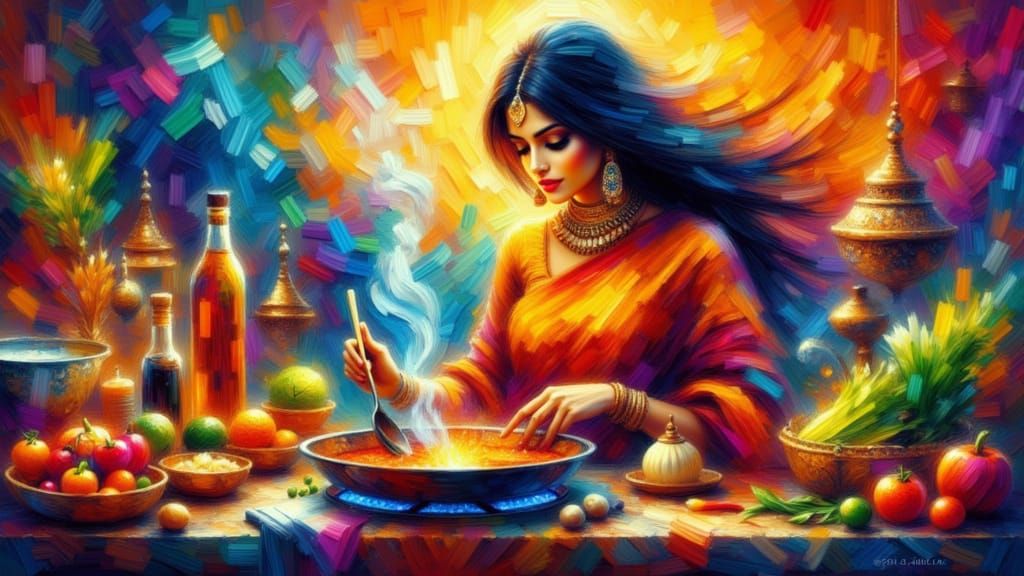 Woman Prepares Ayurvedic Dishes in Cézanne, Monet, Picasso S...