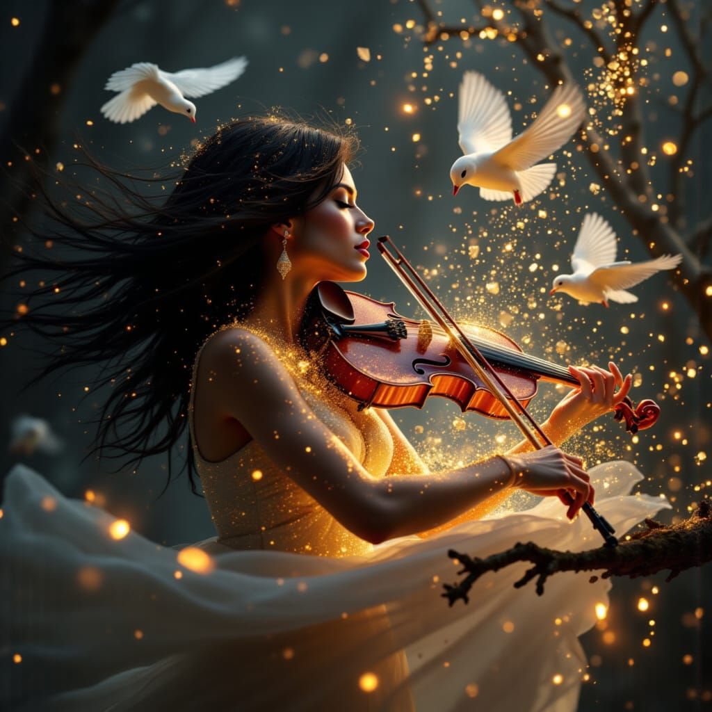 Ethereal Violinist in Crystalline Dreamscape