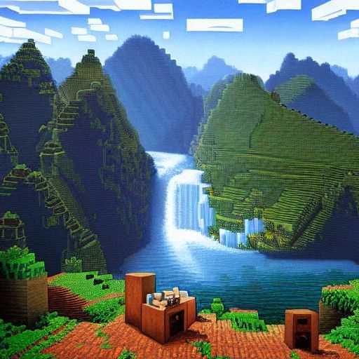 Minecraft Landscape in Oil Painting Style