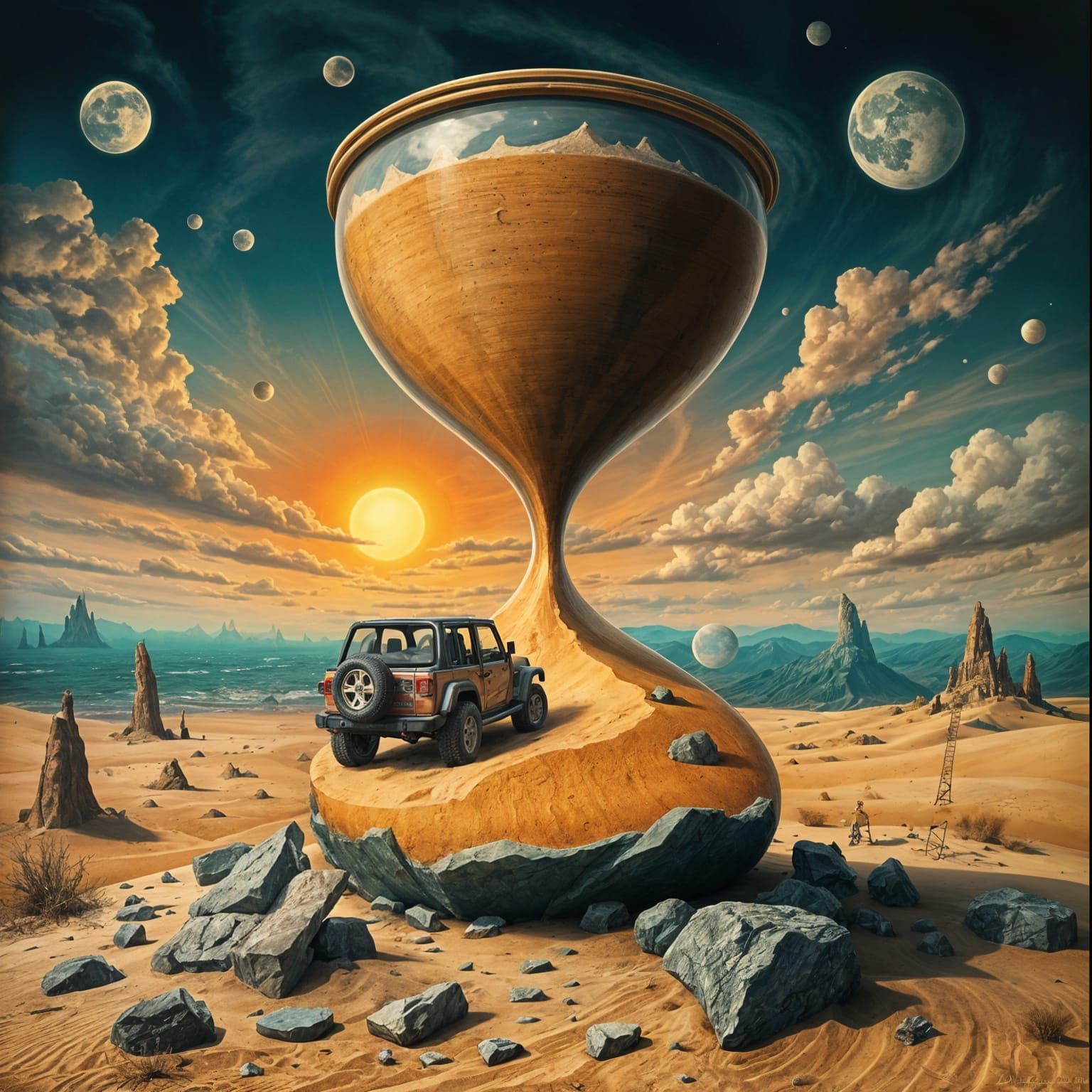 Surreal Hourglass Desert Landscape in Hyperrealism